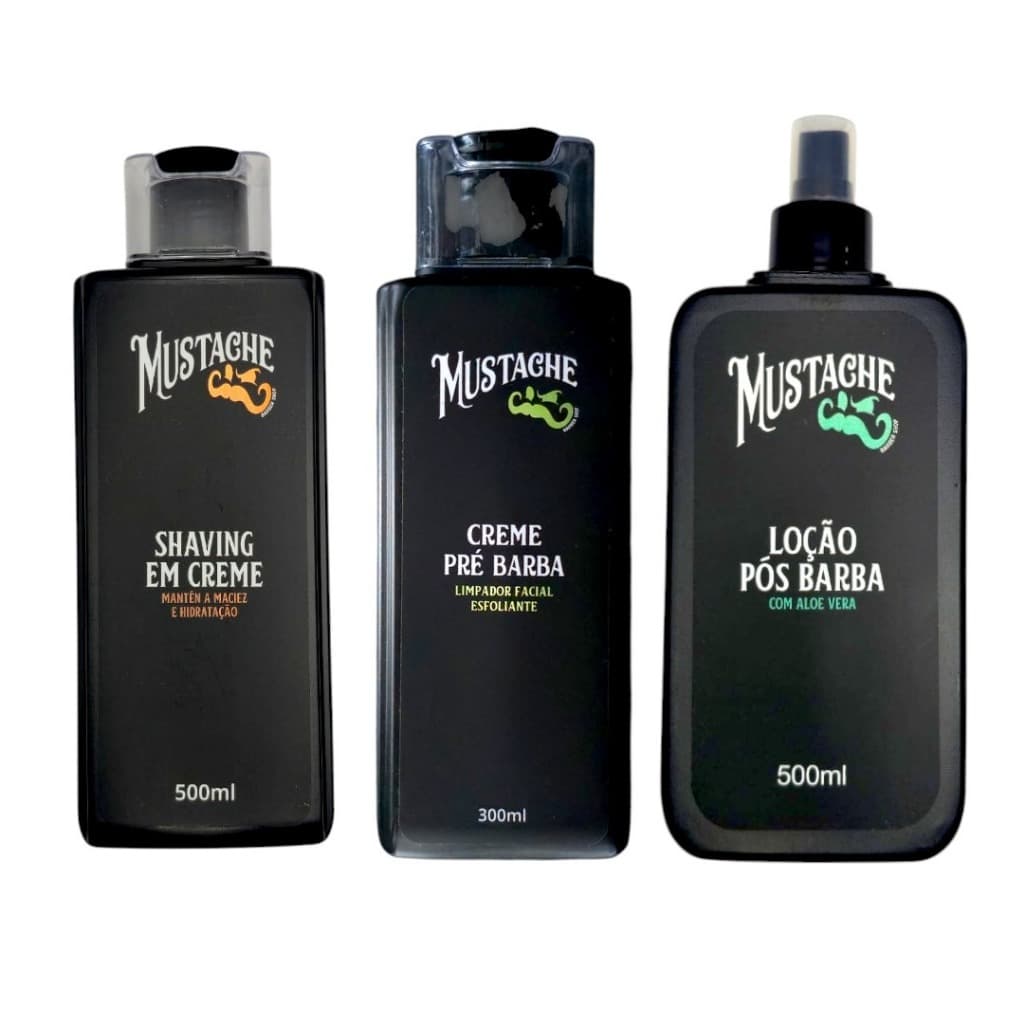 Kit barba perfeita Shaving em Creme + Pré barba + Pós Barba Mustache - Salão e Barbearia