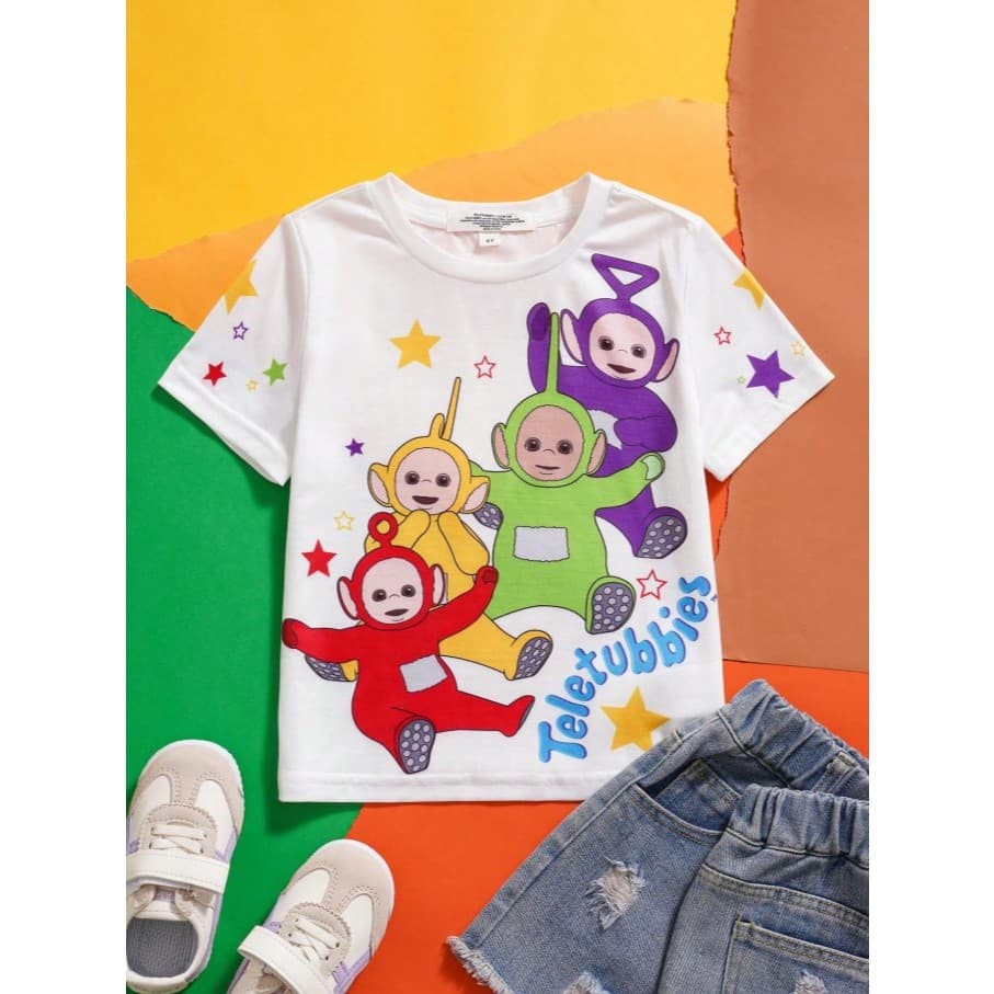 Camiseta Infantil Básica Algodão Teletubbies Tshirt Premium Unissex Nostálgico Divertido Camisa Para Menina E Menino