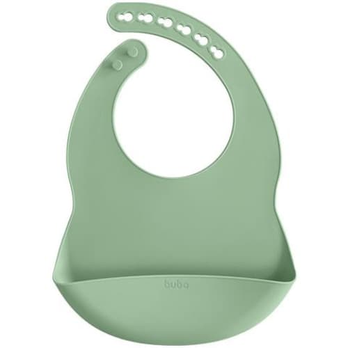 Babador de Silicone com Pega Migalhas Verde Buba | Ajustável, Impermeável e Livre de BPA | Infantil