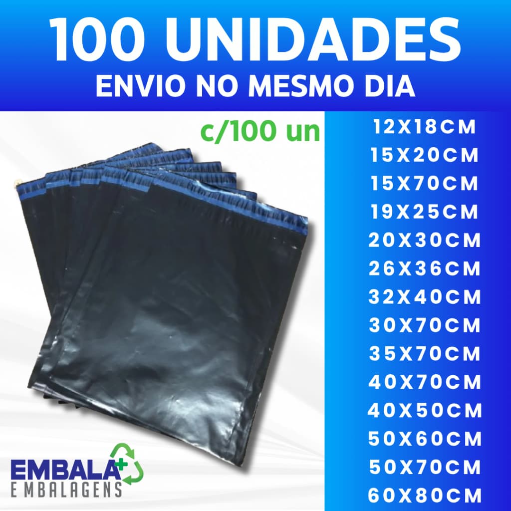 Kit c/ 100 Envelope Segurança Embalagem De Envio 12x18 15x20 19x25 20x30 26x36 32x40 40x50 E+