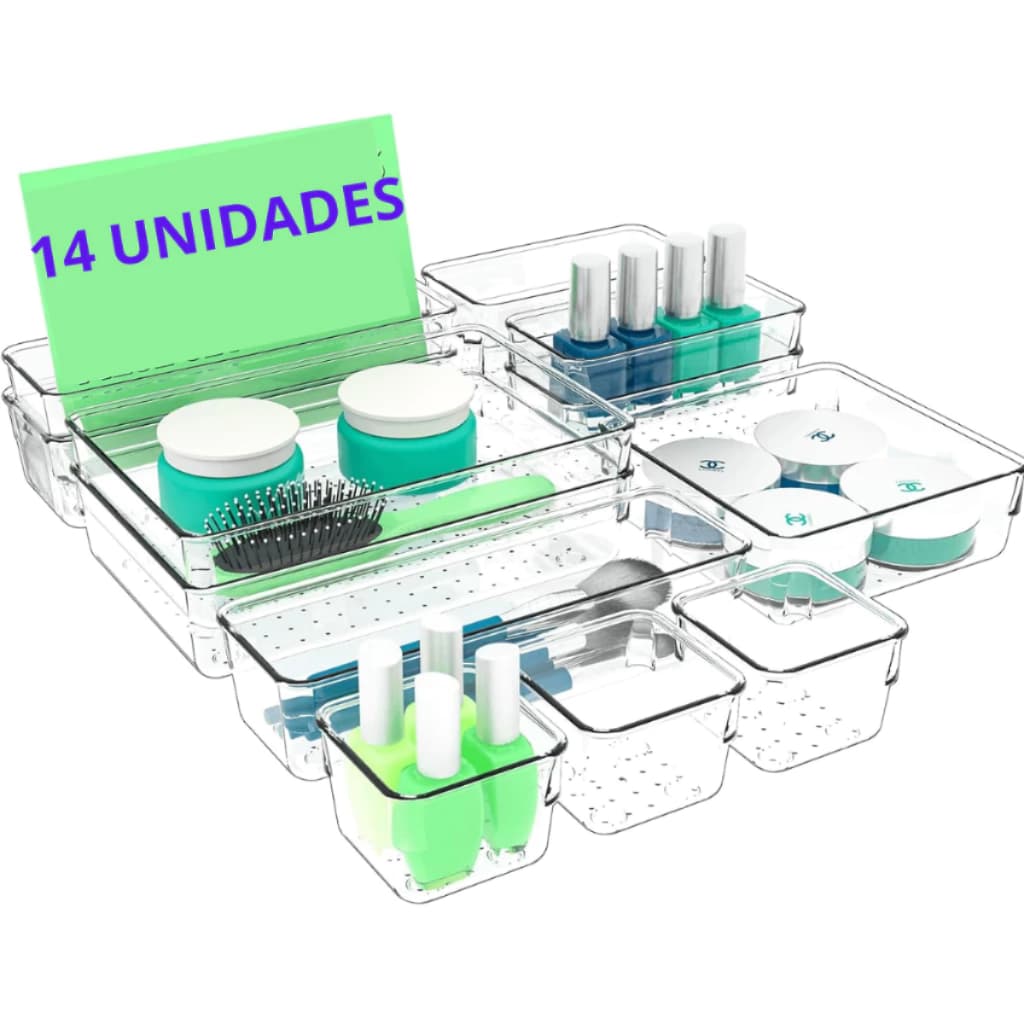 Kit 14 Organizador Multiuso Modular Gavetas Acrílico Cristal Organização
