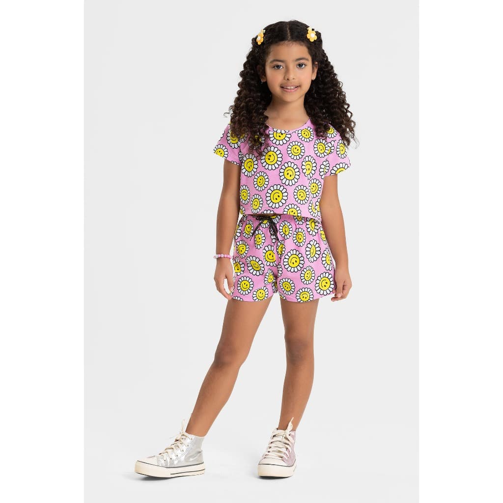 Conjunto Infantil Menina Roupa de Criança Feminina Short e Cropped Em Conton Malha Premium l16