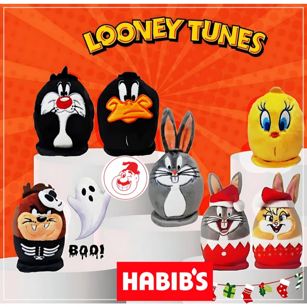 Coleção Bonecos Looney Tunes Pelúcia de Ombro Habibs 2025 + 10 ADESIVOS PARA SE DIVERTIR