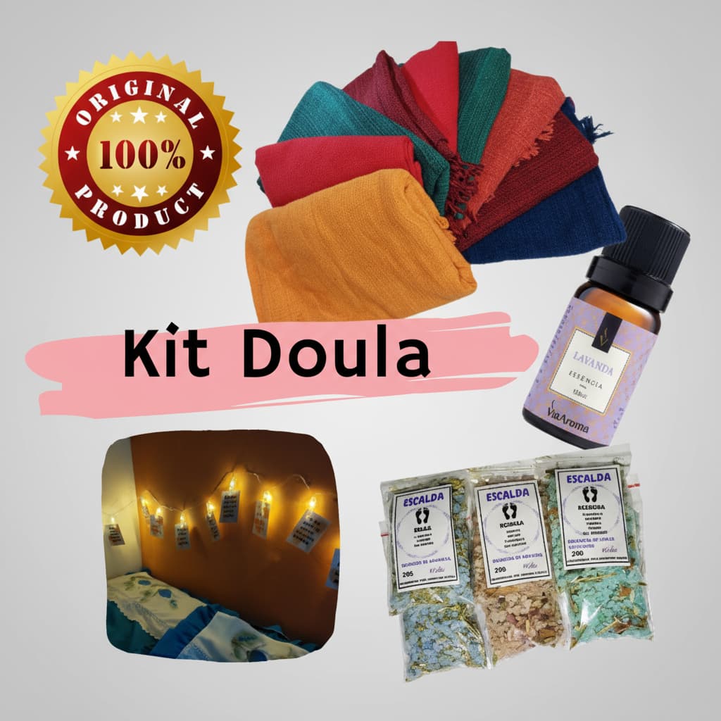 Kit Doula - Rebozo, Escalda Pés, Essência e Frases Motivacionais