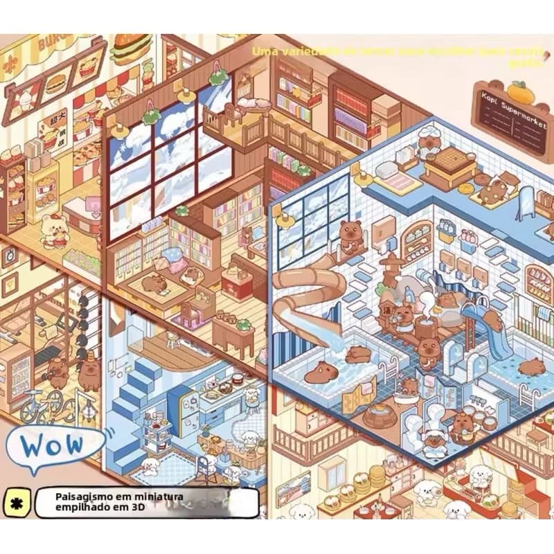 Livro de Adesivos de 8 e 8 Cenários 3D Miniatura Paisagismo Cena Scrapbooking Kawaii Crianças Fofo