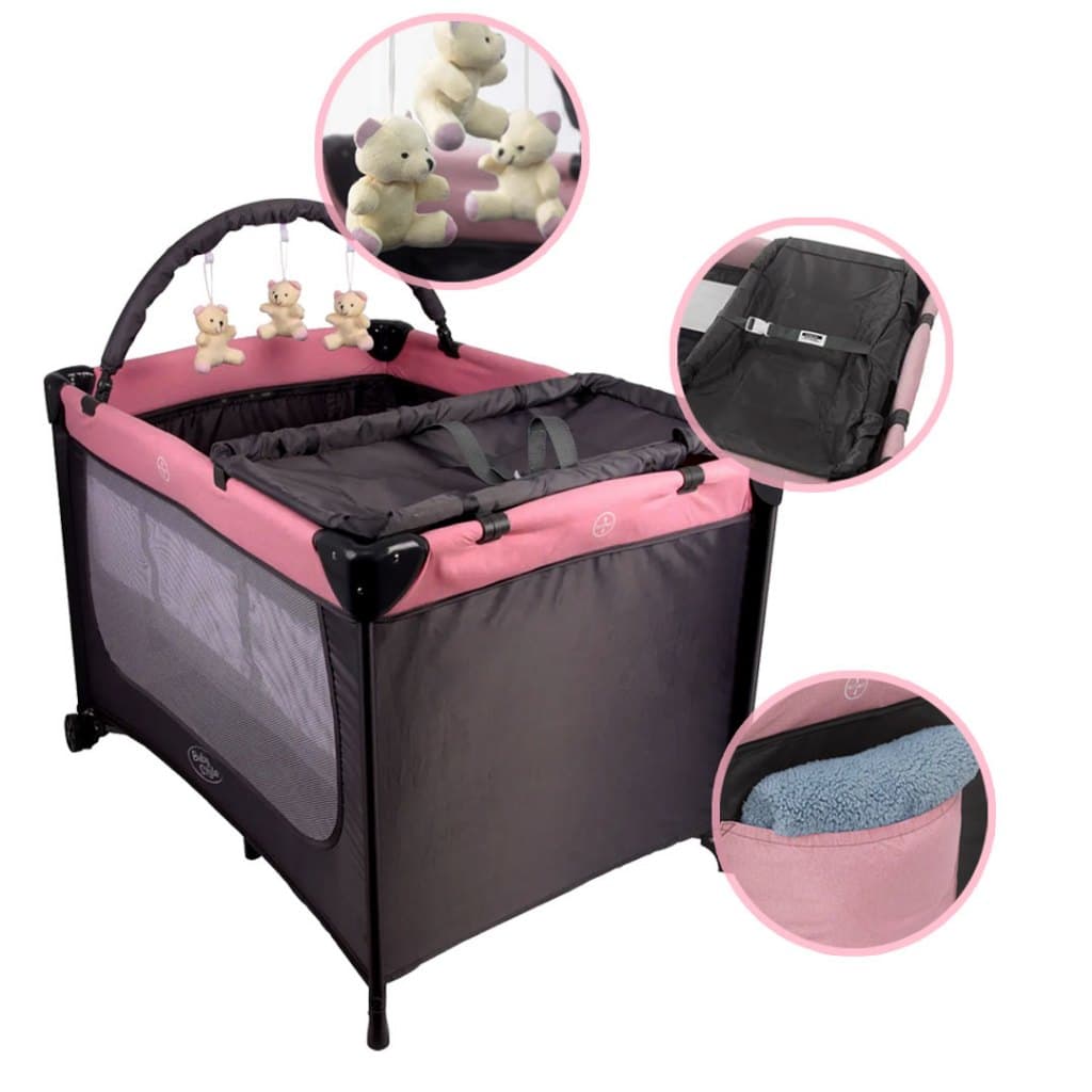 Berço Compacto Joly Chiqueirinho Com Trocador Mosquiteiro E Móbile Luxo Premium - Rosa