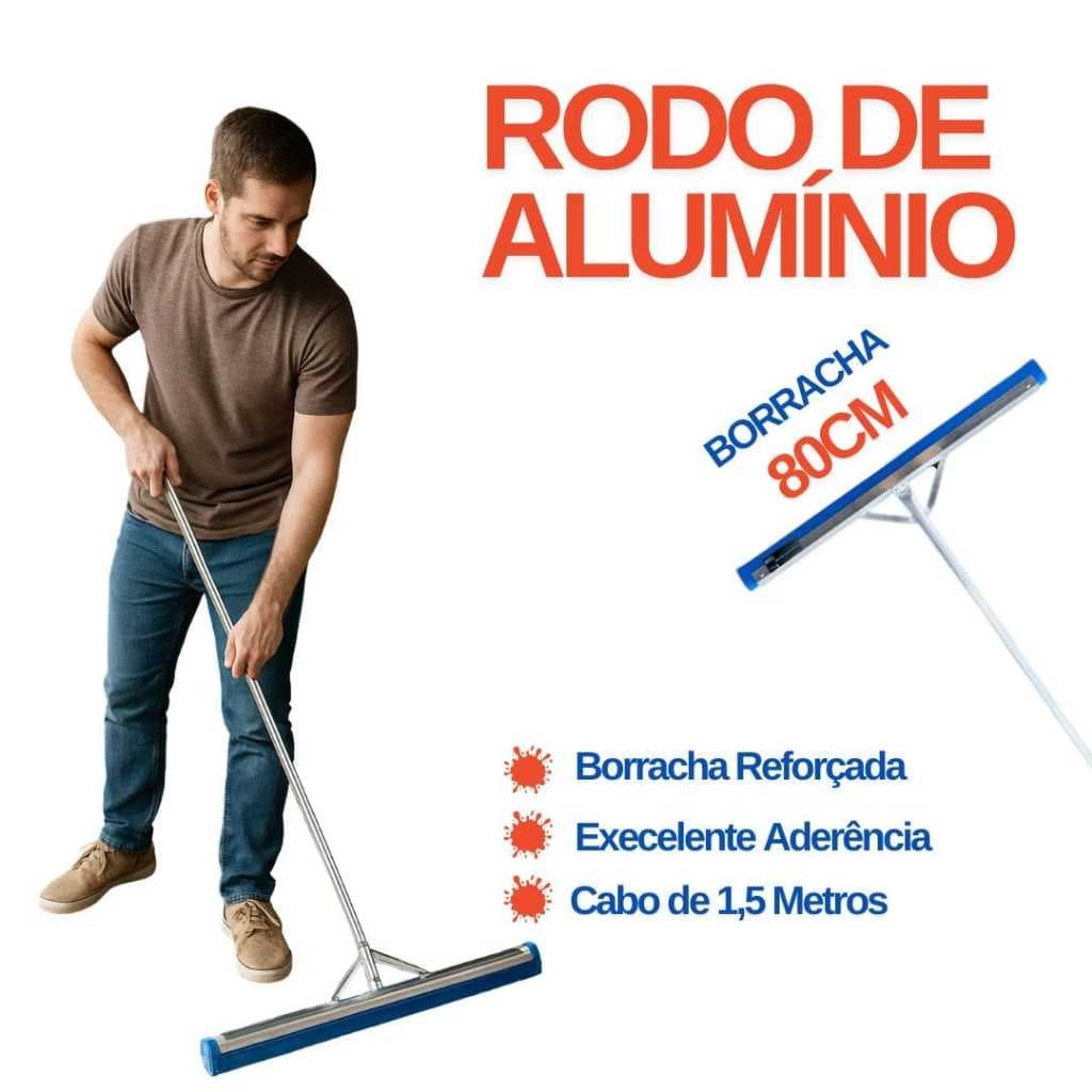 Rodo de Alumínio 80cm com Cabo de 1,5 Metros Leve e Ergonômico Borracha Dupla