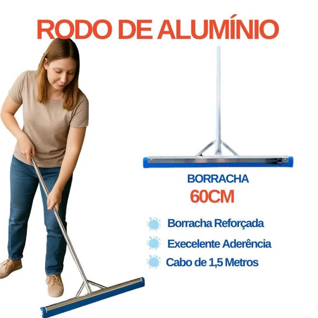 Rodo de Alumínio 60 cm com Cabo de 1,5 Metros Leve e Ergonômico Borracha Resistente