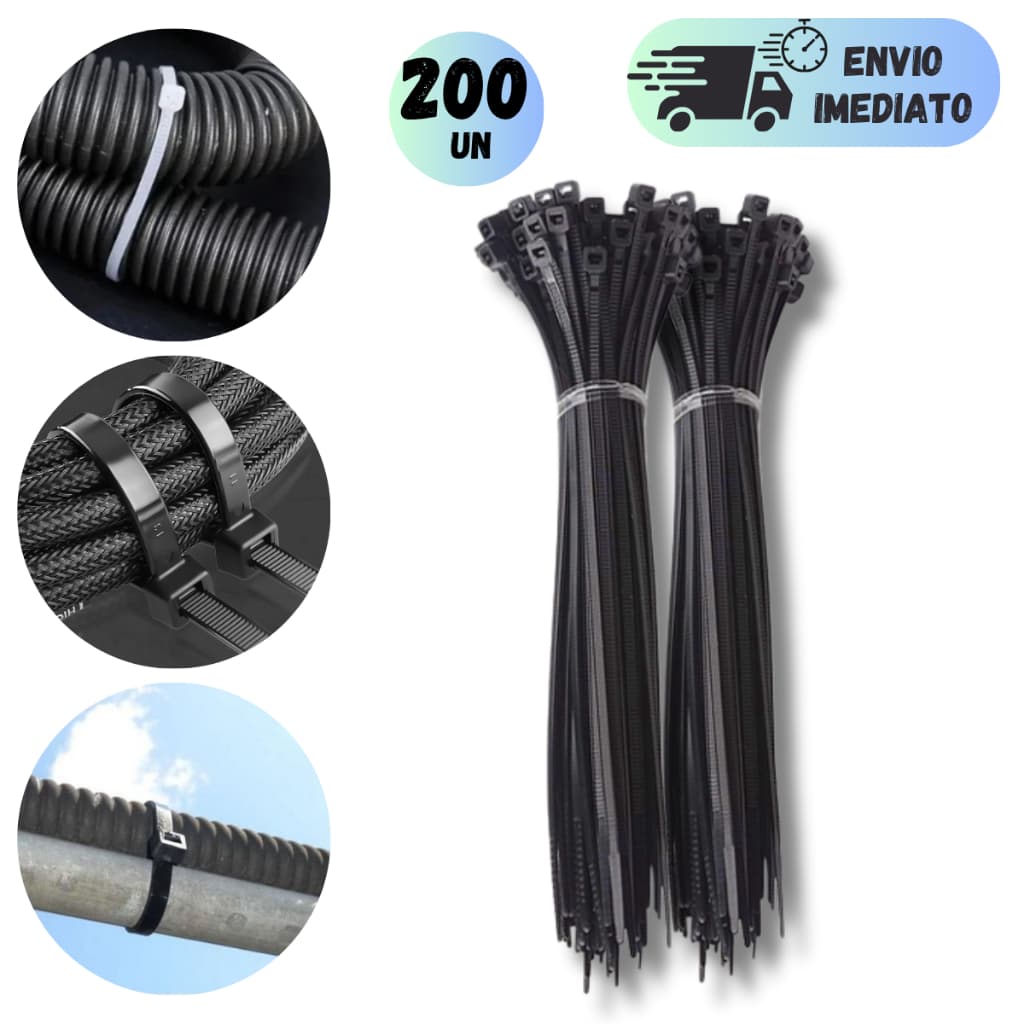 KIT 200 ENFORCA GATO ABRAÇADEIRAS NYLON PRETA RESISTENTES VARIAS MEDIDAS 150MM 200MM 250MM 300MM