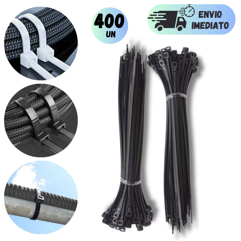 KIT 400 ABRAÇADEIRA NYLON ENFORCA GATO PRETO PLÁSTICA RESISTENTE GRANDE DIVERSAS MEDIDAS MM CM