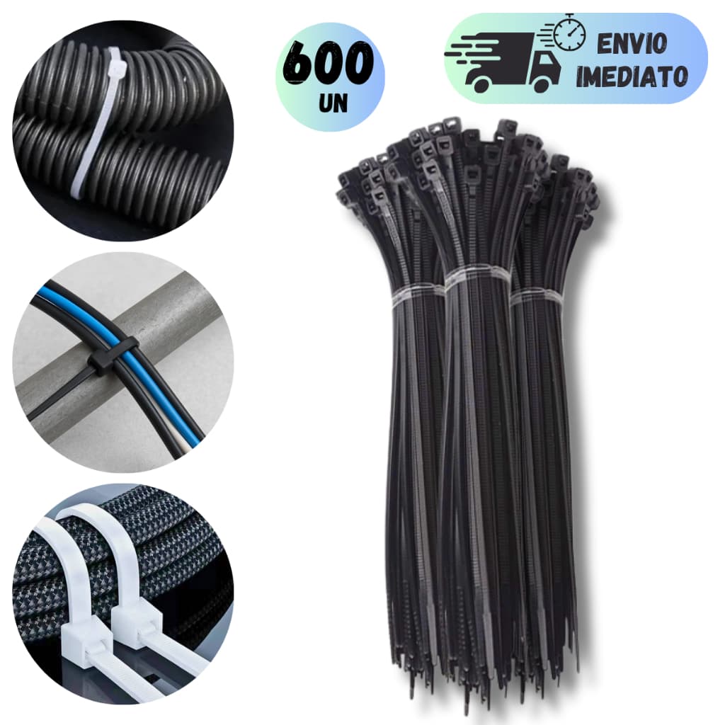 KIT 600 ENFORCA GATO ABRAÇADEIRA NYLON PRETA PLÁSTICA RESISTENTE 150MM/200MM/250MM/300MM