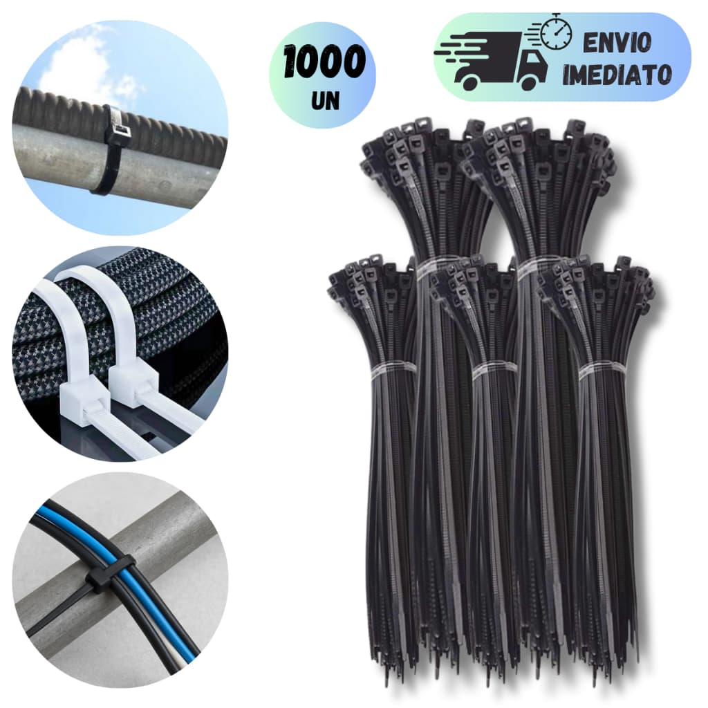 KIT 1000 ENFORCA GATO PRETA ABRAÇADEIRA PLÁSTICA RESISTENTE 150MM/200MM/250MM/300MM FIOS ORGANIZAÇÃO