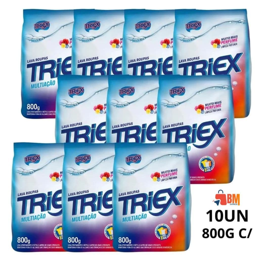 Kit 10 Unidades Sabão em Pó Lava Roupas Multiação TRIEX 800g