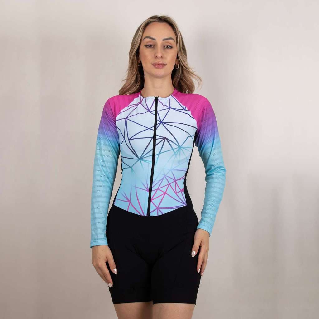Macaquinho de Ciclismo Manga Longa Modelo Blue Energy Feminino Conforto e Elegância forro em Gel