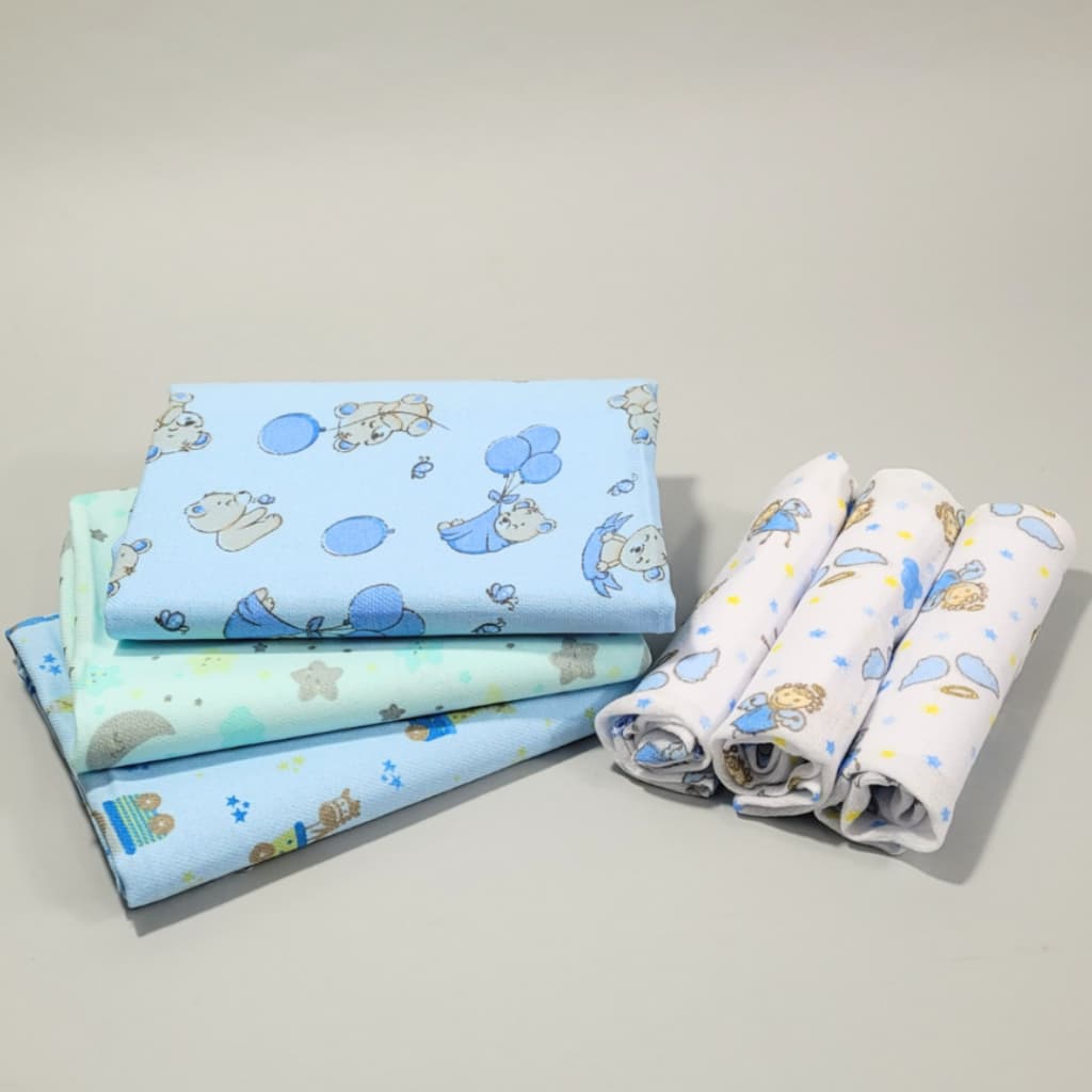 Kit enxoval Cueiro Bebe Macio e Paninho de Boca Estampado KIt 6 peças
