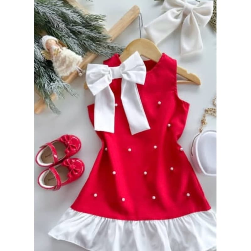 Vestido Infantil Princesa Menina Moda Evangélica Laço no Ombro Pérolas Festa Aniversário