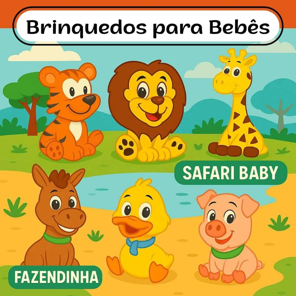 Kit Brinquedos de Banho Bebê Mordedor e Faz de Conta Safari Baby e Fazendinha Trio