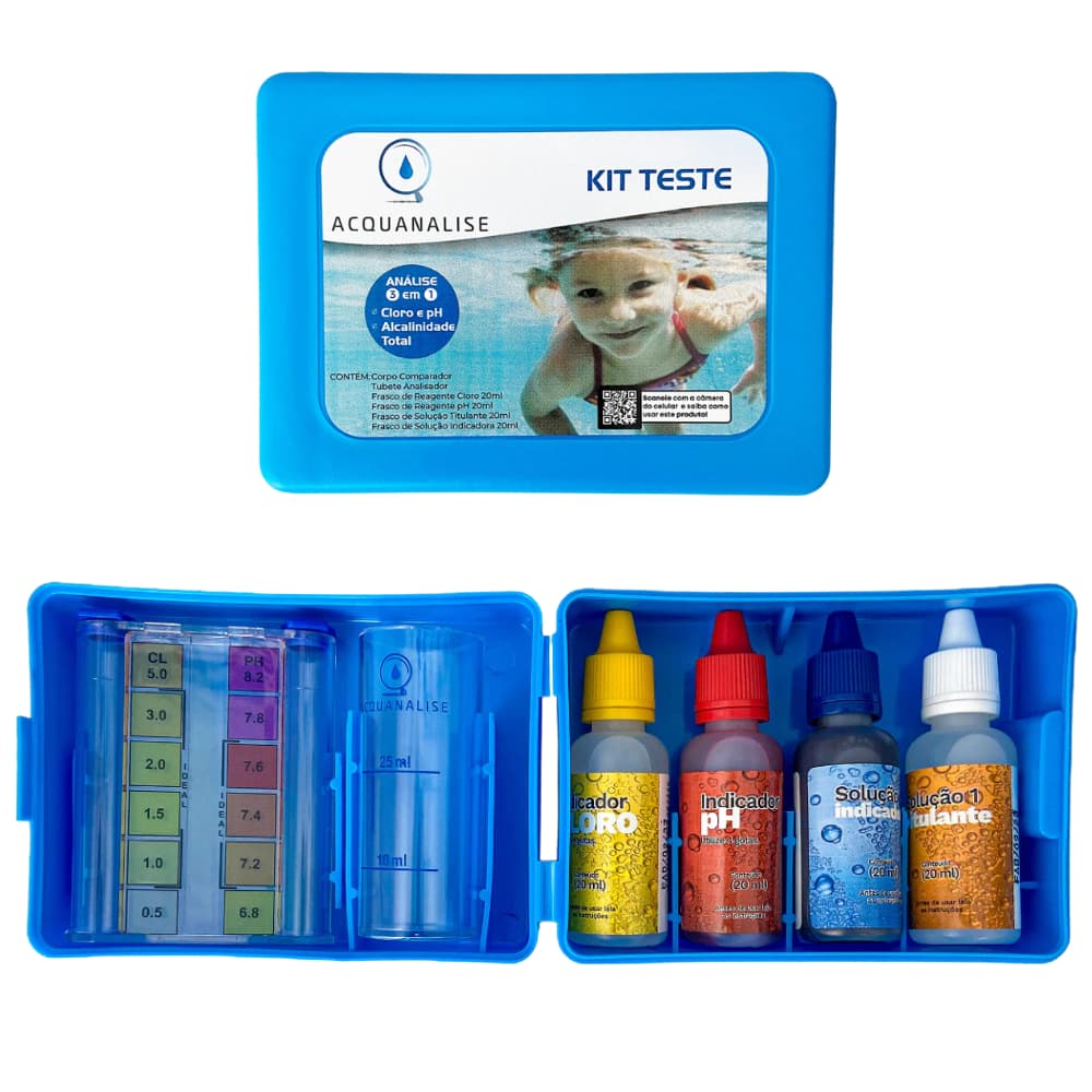 Kit Teste 3 Em 1 Ph Cloro Alcalinidade Para Limpeza De Piscina