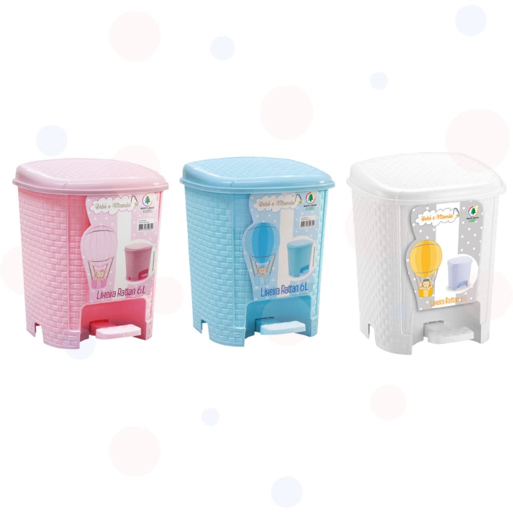 Lixeira Rattan Tampa e Pedal Bebê e Mamãe para organizar e higienizar