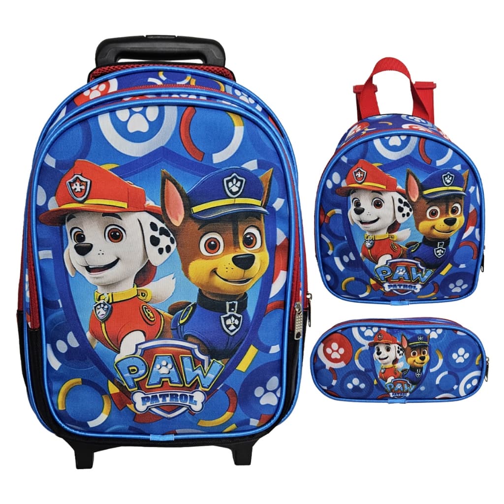 Kit Mochila Escolar Patrulha Canina Paw Com Rodinhas