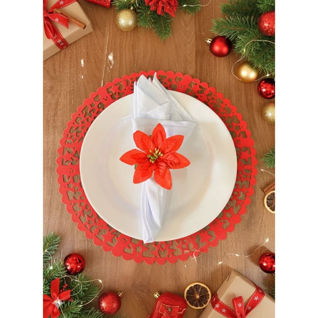 4 Jogo Americano Natal + Porta Toalha Bico Papaguaio Mesa Vermelho Jogo Americano De Natal