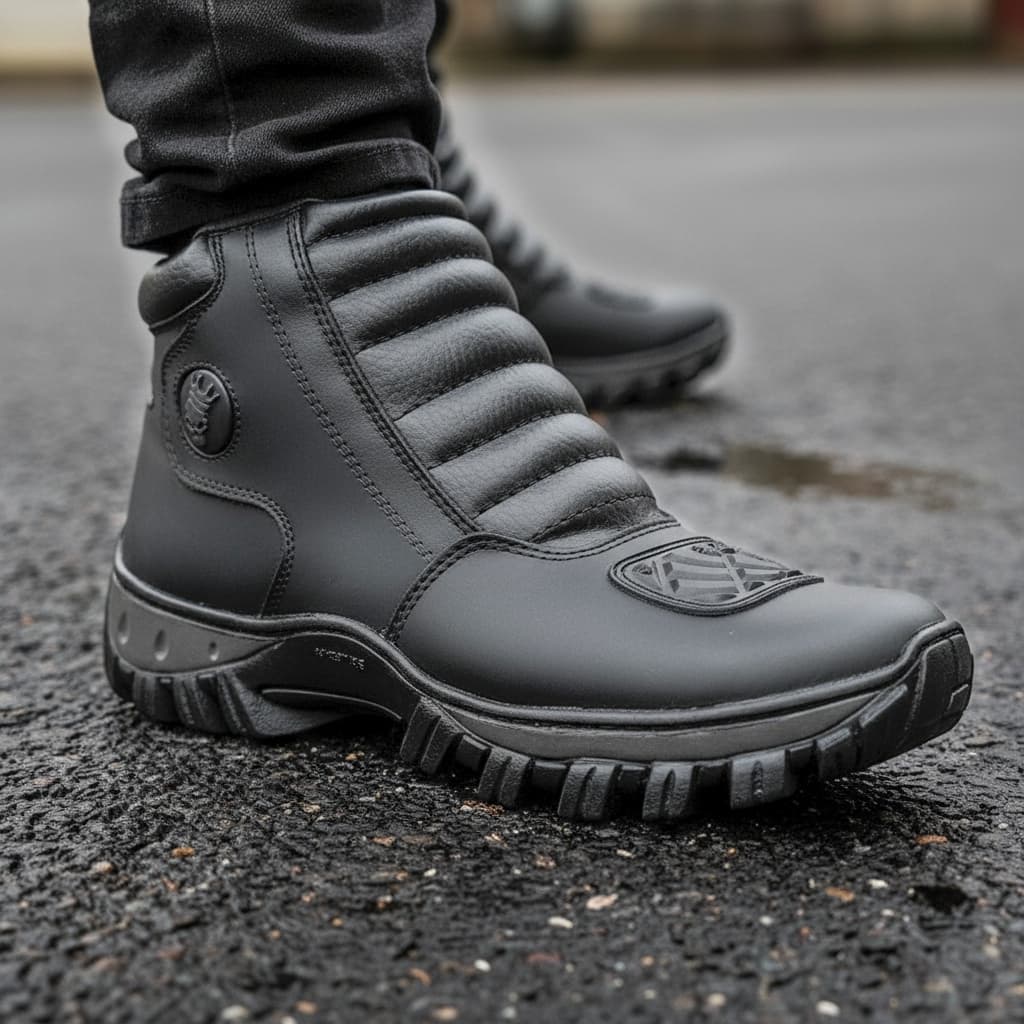Bota Masculina Motociclista Moto Coturno Com Ziper Cano Curto em Couro Legítimo