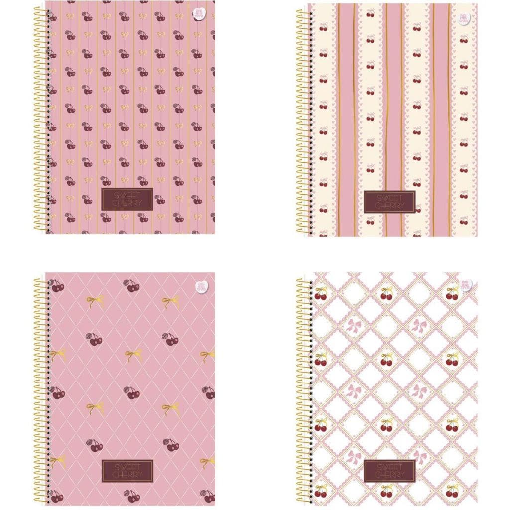 Animativa Caderno Universitário Sweet Cherry capa dura Rosa 200 x 275mm 80 folhas perfumadas