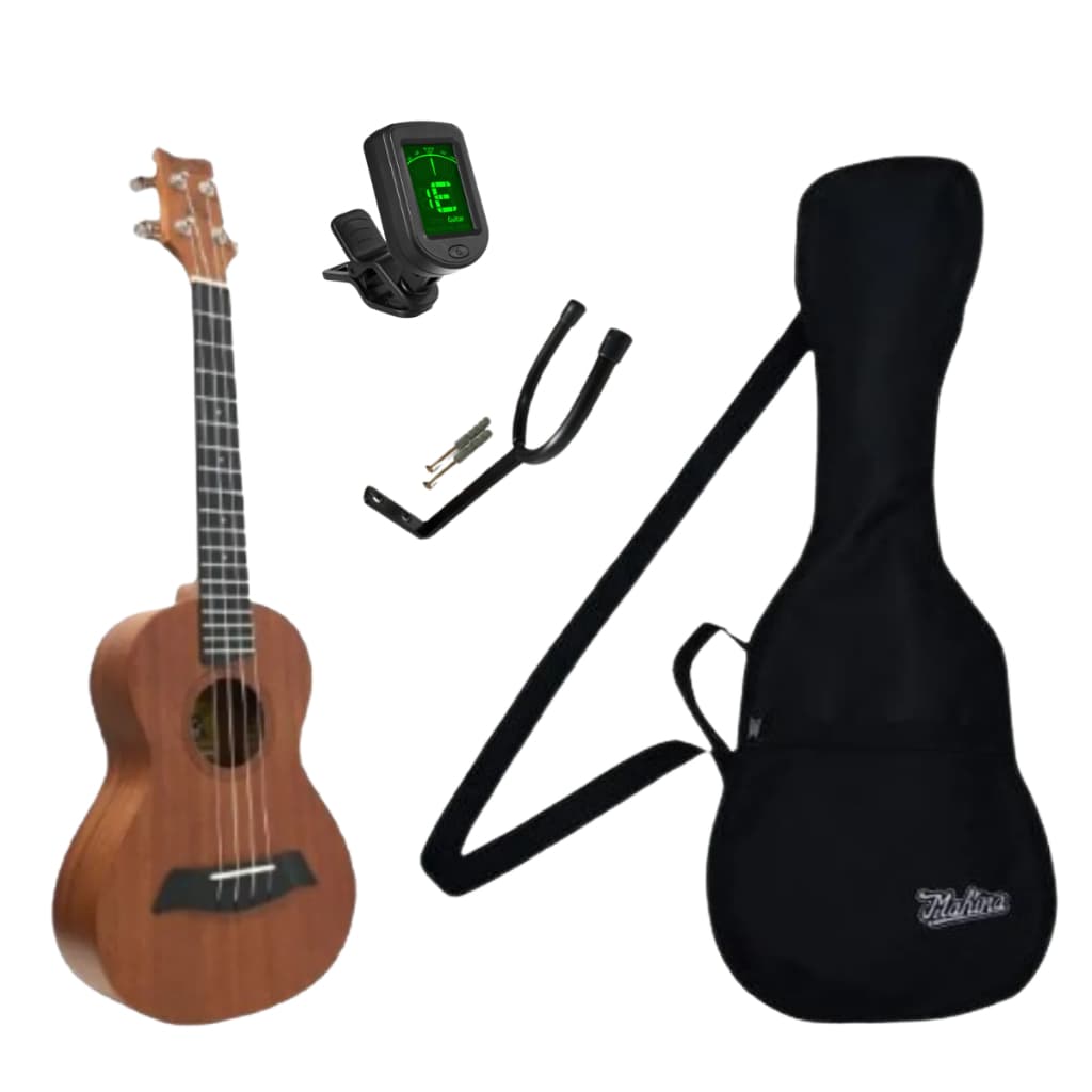 Kit Ukulele Tenor 27k Mahina Top + Afinador Digital + Suporte de Parede + Bag  Protetora Resistente