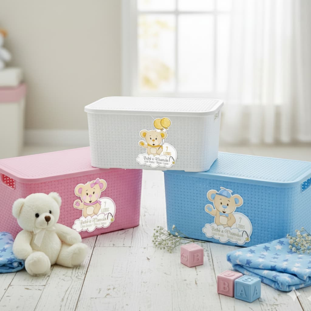 Caixa 7l Organizadora Azul ou Rosa C/ Tampa Linha bebê - Monte libano