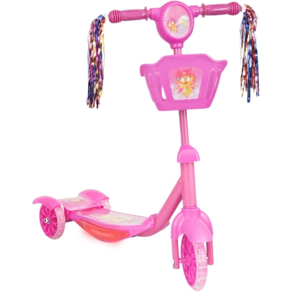 Patinete 3 Rodas Infantil Dobrável com Som e Luz - Rosa