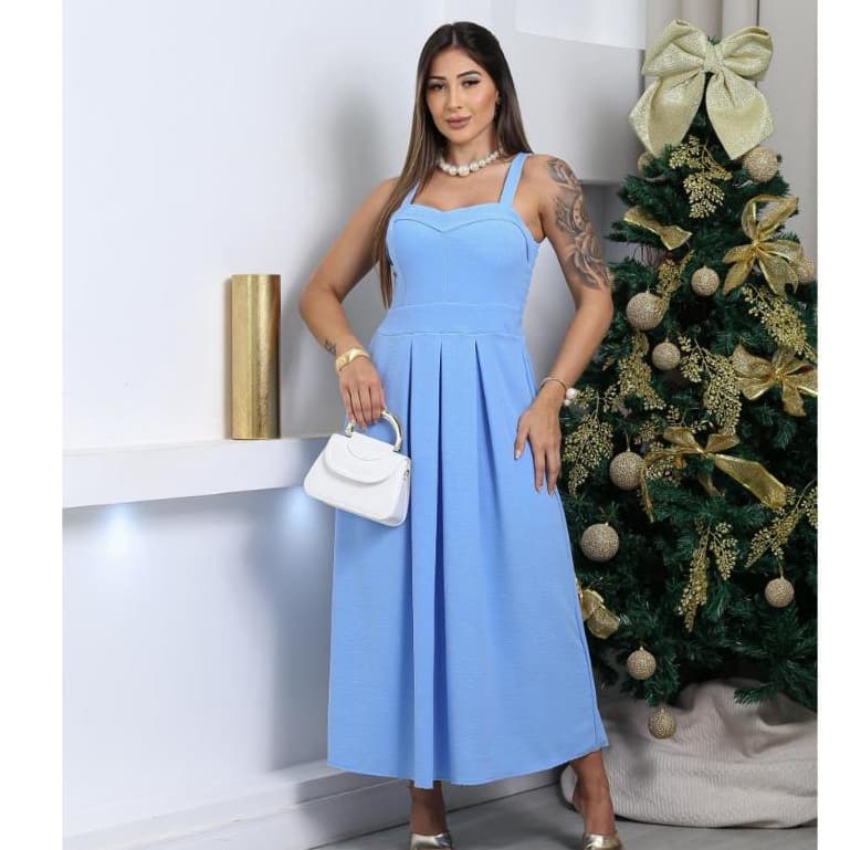 Vestido Longo Feminino  Alça Ombro Leva Bojo Forrado tendência