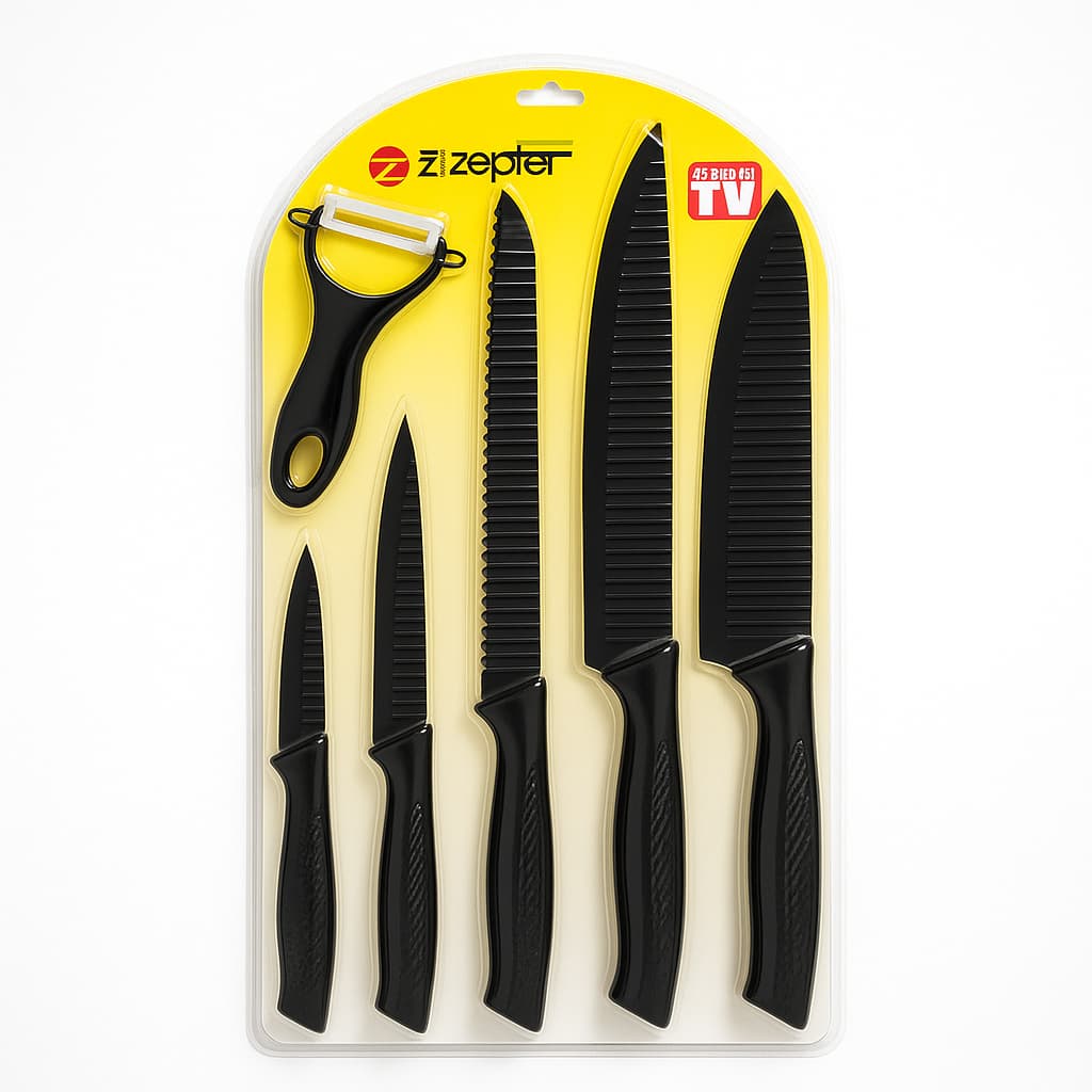 Kit 6 Peças Conjunto de Faca Churrasco Carne Legumes Descascador Profissional