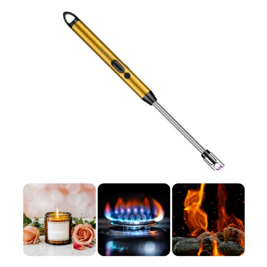Isqueiro Acendedor de Vela Fogão Elétrico Churrasqueira Fogão a Gás Flexível USB Recarregavel Cozinha Premium Dourado