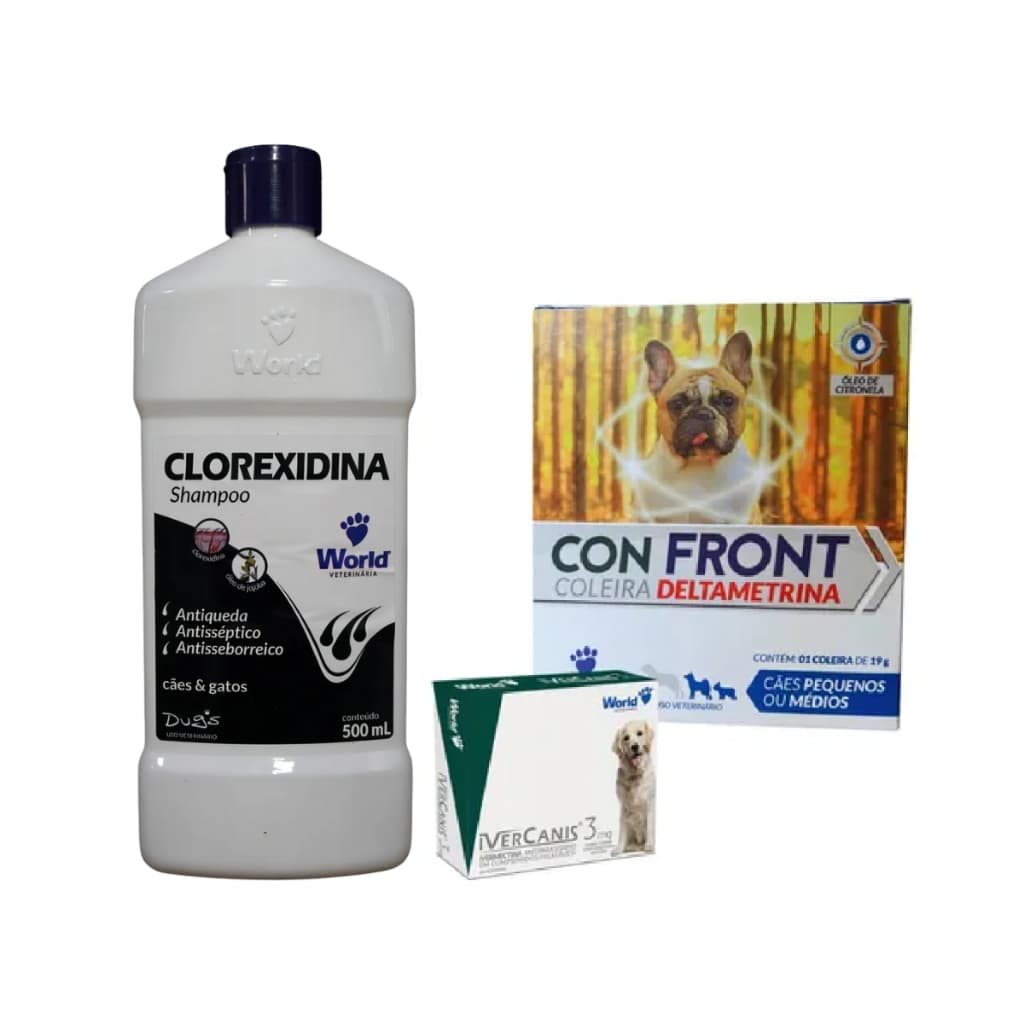 Kit Shampoo Clorexidina Ivercanis 3mg Coleira 19g Antipulgas