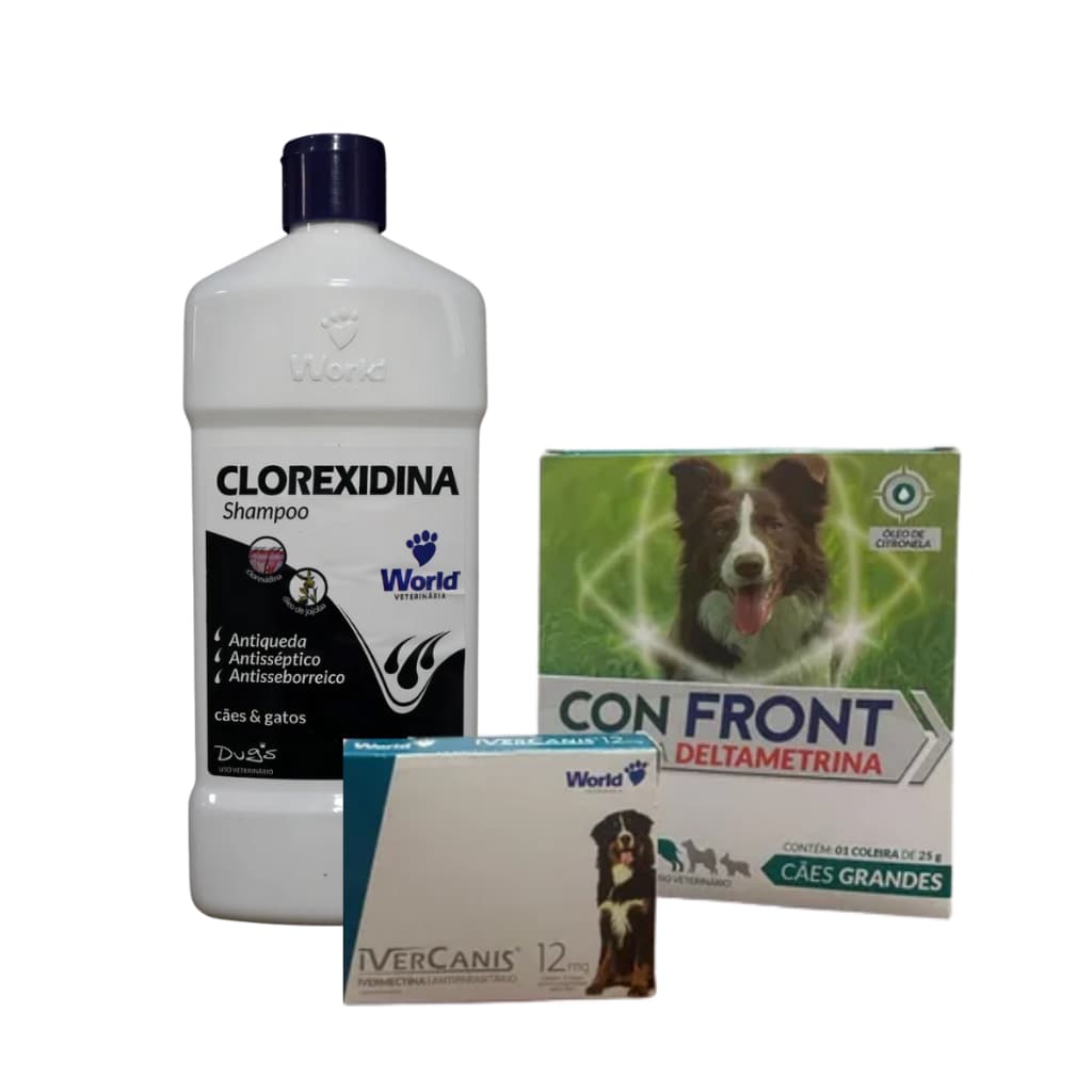 Kit Shampoo Clorexidina Ivercanis 12mg Coleira 25g Antipulgas