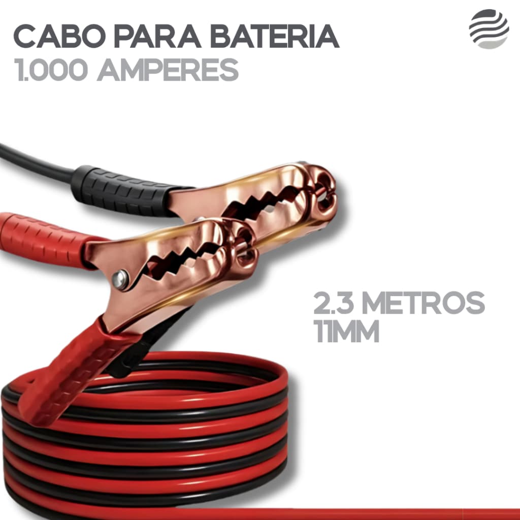 Cabo de Carga Chupeta 11mm Grosso Para Bateria 2,30m 1000amp Profissional Cabo Booster