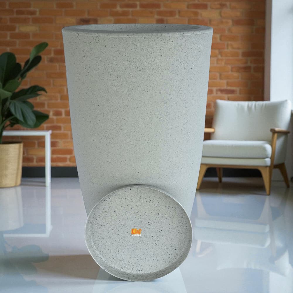 Vaso Para Planta Coluna Bojo Jateada Grande (55X33 Cm) Polietileno Decoração Casa Jardim C/Prato