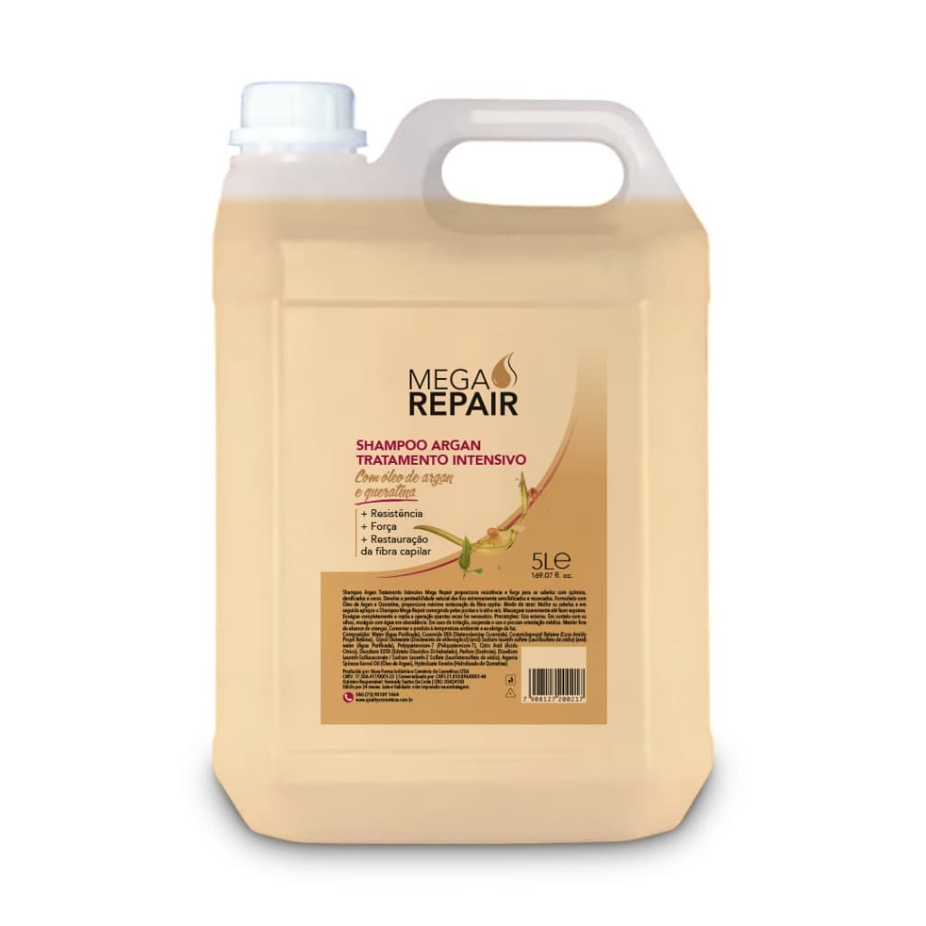 Shampoo Argan Tratamento Intensivo 5 Litros Mega Repair | Restauração dos fios | Uso Profissional Cabelos
