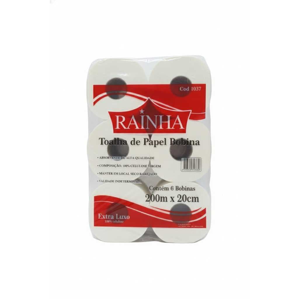 Papel Toalha em Bobina 6 rolos x 200 metros 20cm 100% Celulose 26g