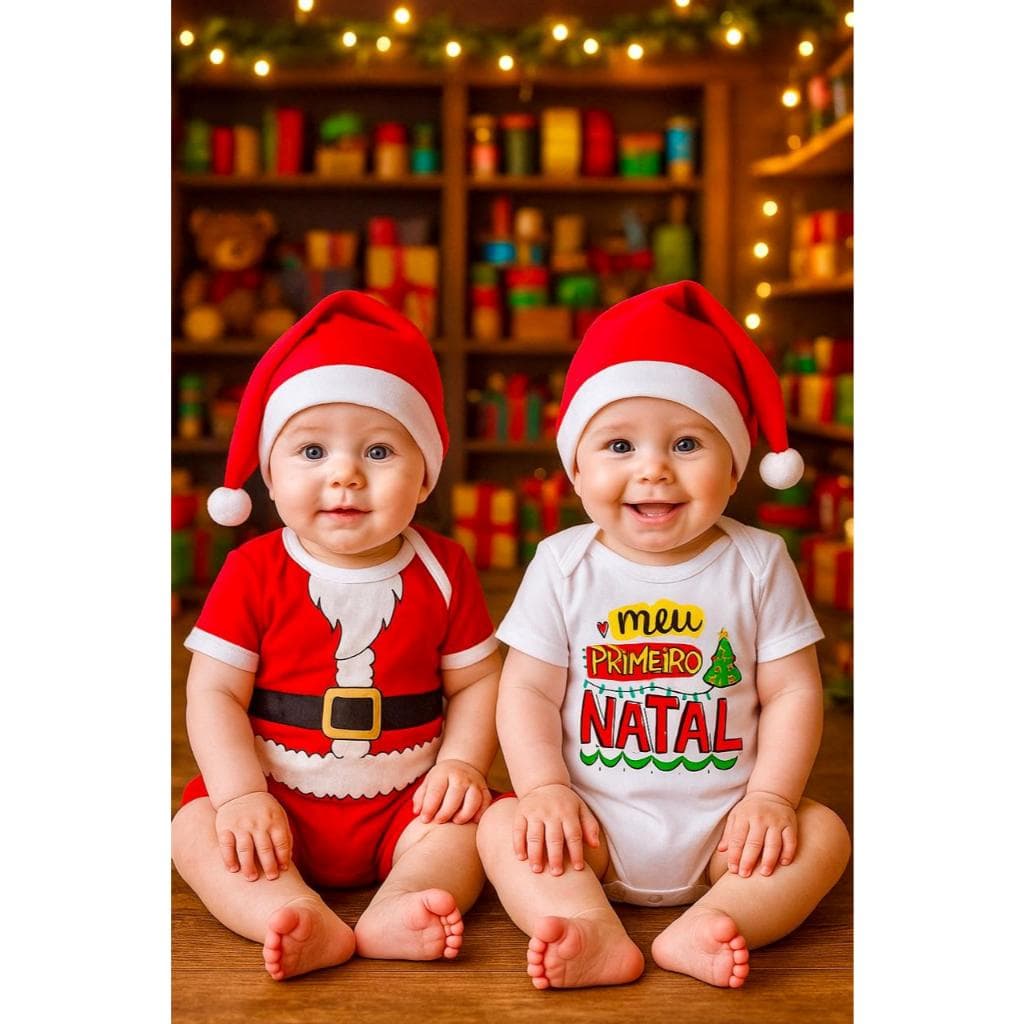 Body Meu Primeiro Natal Bebê Body Temático Natal Body Mesversario Menino Natal Body + Gorro Body Papai Noel bebê Menino