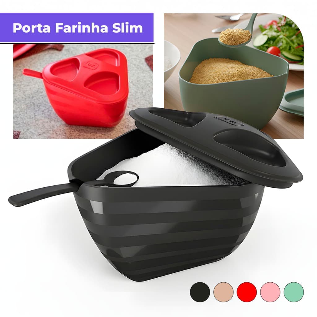 Farinheiro Porta Farinha com Colher Plástico Premium Cozinha Organizador Bolo