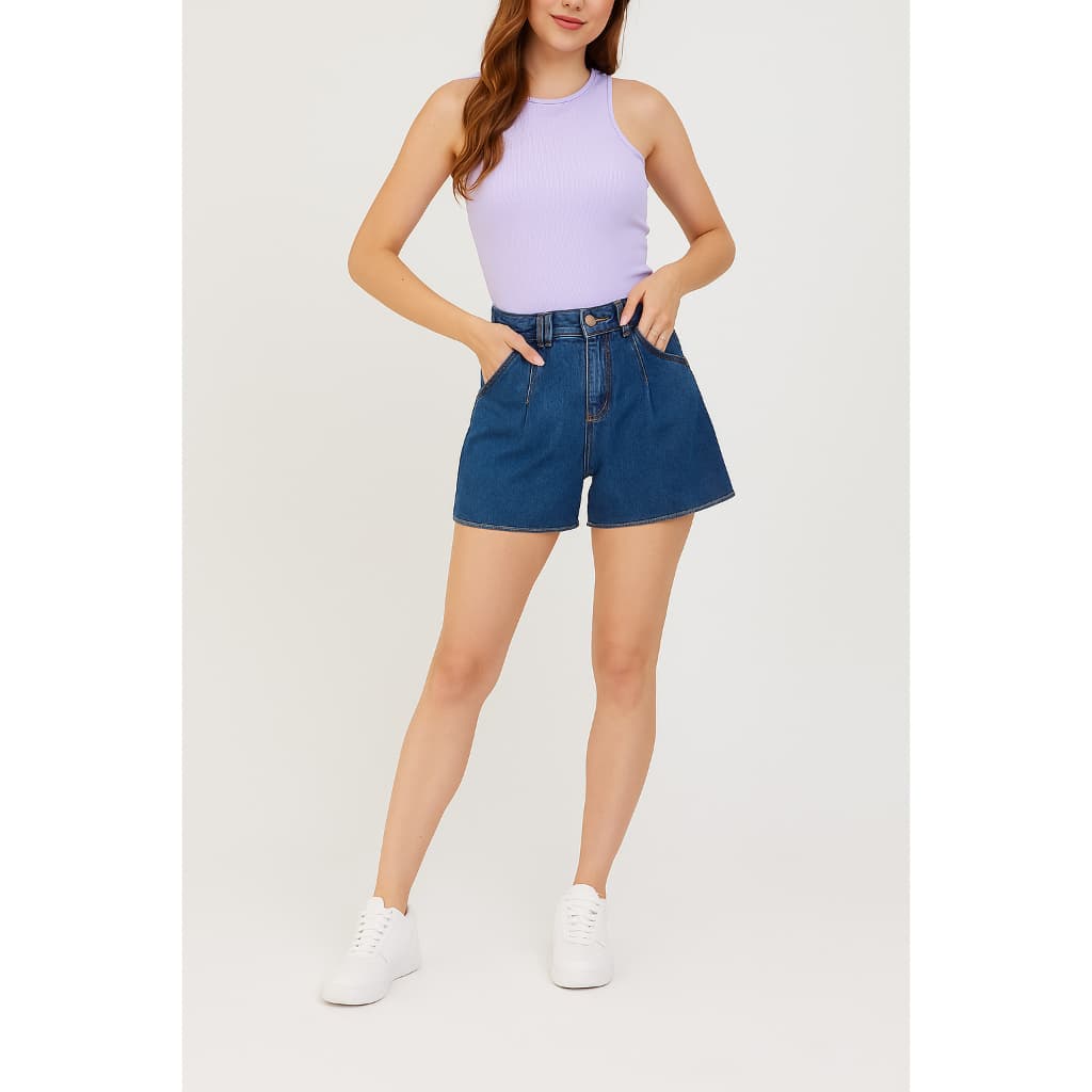 Short Jeans Feminino Confortável 100% Algodão Corte Solto e Moderno