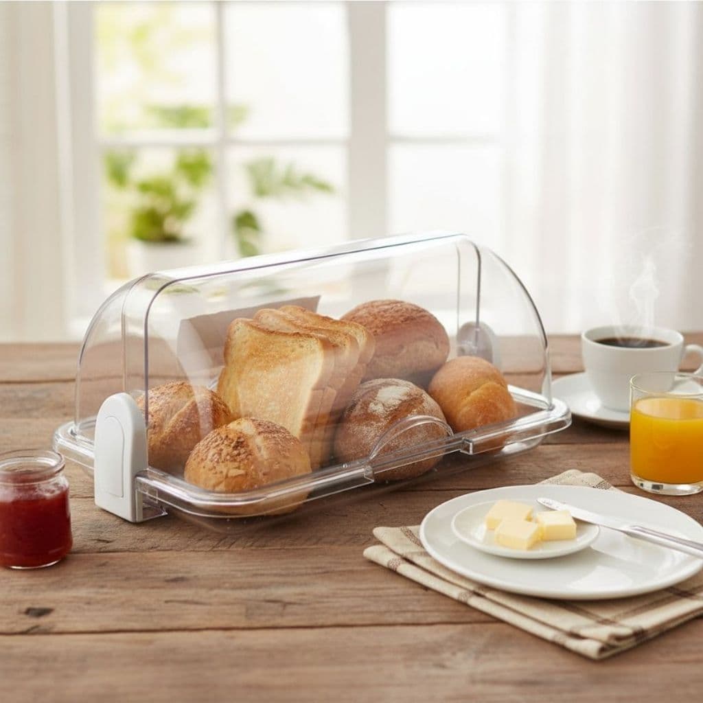 Porta Pão Moderno de Acrílico com Tampa Reversível Elegante e Prático para Decorar sua Mesa