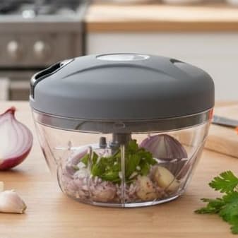 Processador Manual de Alimentos Triturador 3 lâminas 500ml Para Alho Cebola Legumes cor Cinza
