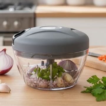 Processador Manual de Alimentos Triturador 3 lâminas 500ml Para Alho Cebola Legumes cor Cinza
