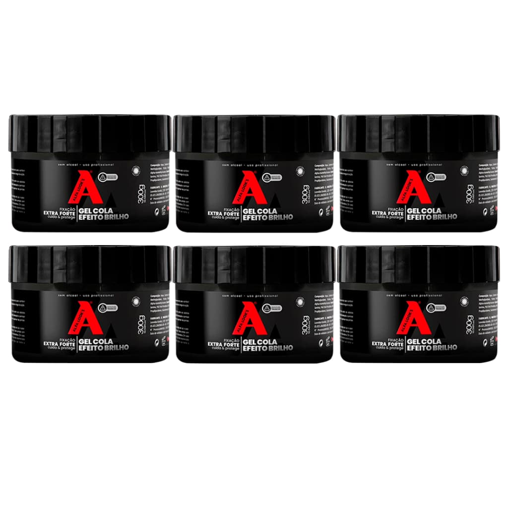 Kit 6, 12 ou 24 Gel Cola Extra Forte Efeito Brilho Alfa Look's 300g
