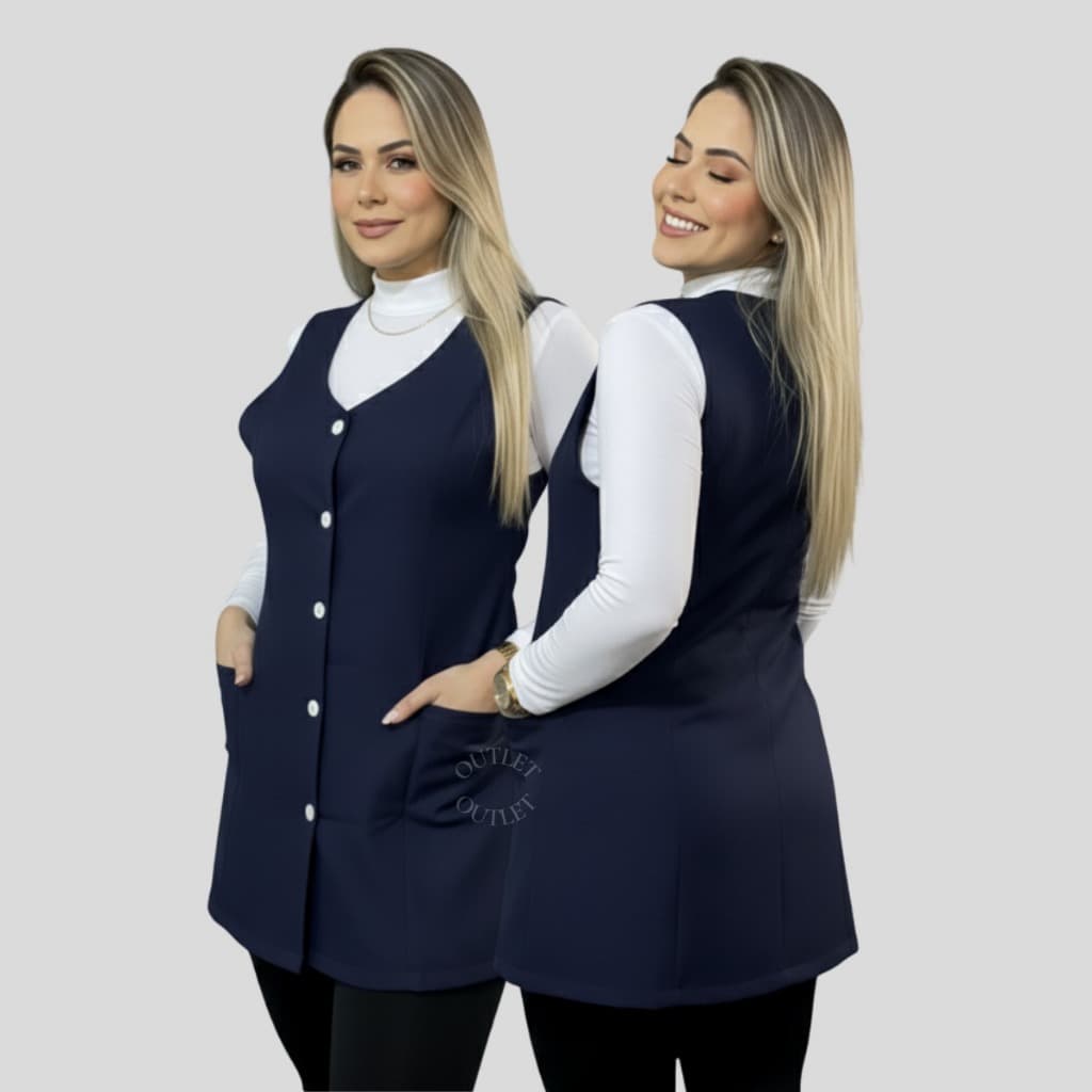 Jaleco Acinturado Em Oxford Sem Manga Colete Regata- Dubai