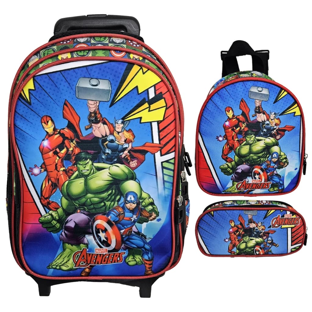 Kit Mochila Escolar Rodinha, Vingadores, Lancheira, Hulk