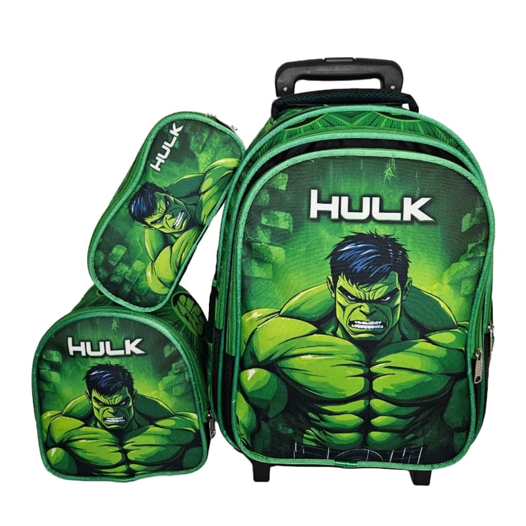 Kit Mochila Escolar Rodinha Hulk, Lancheira E Estojo