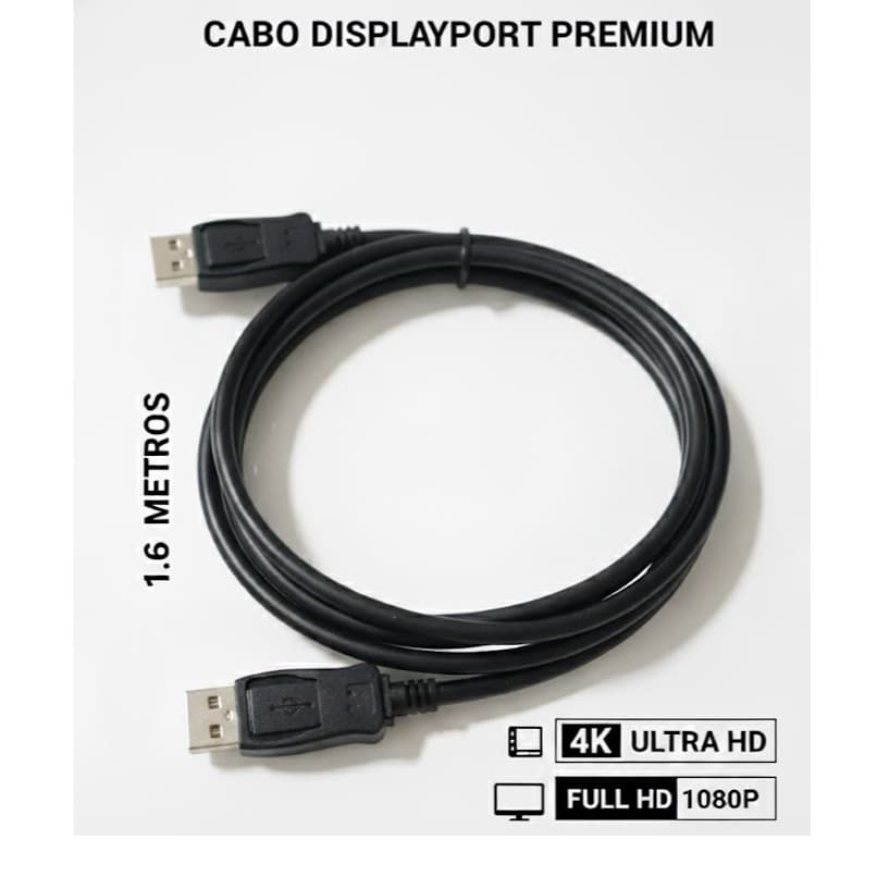 Cabo DisplayPort 4K 1.6m Premium e Ultra HD Máxima de Nitidez